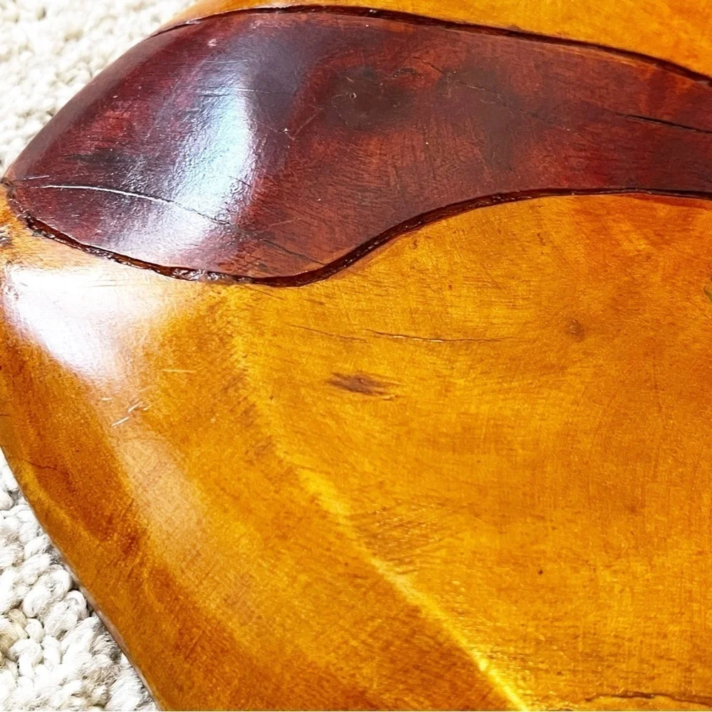 Vintage Mid Century Wooden Serving Tray Platter Boho Exotic Wood Divided Carved